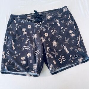 Roark Revival The Chiller Boardshort Men 33 Charcoal Grey Motorcycle River Snake